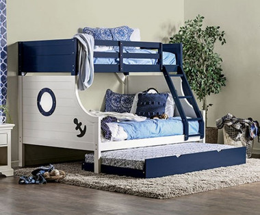 Nautical Blue White Bunk in Twin over Full