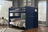 Queen Over Queen Bunk Bed with End Ladder in Navy Blue
