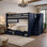 Dual height Queen bunk bed with built in staircase drawers - blue