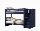 Navy blue Twin XL bunk bed with built-in storage stairs - white background