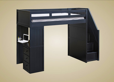 Gavin Twin Loft Bed with Stairs and Desk in Black