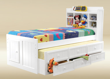 Dillon Bead Board Twin Size Captains Bed + Trundle + Drawers Dillon Bead Board Twin Size Captains Bed + Trundle + Drawers