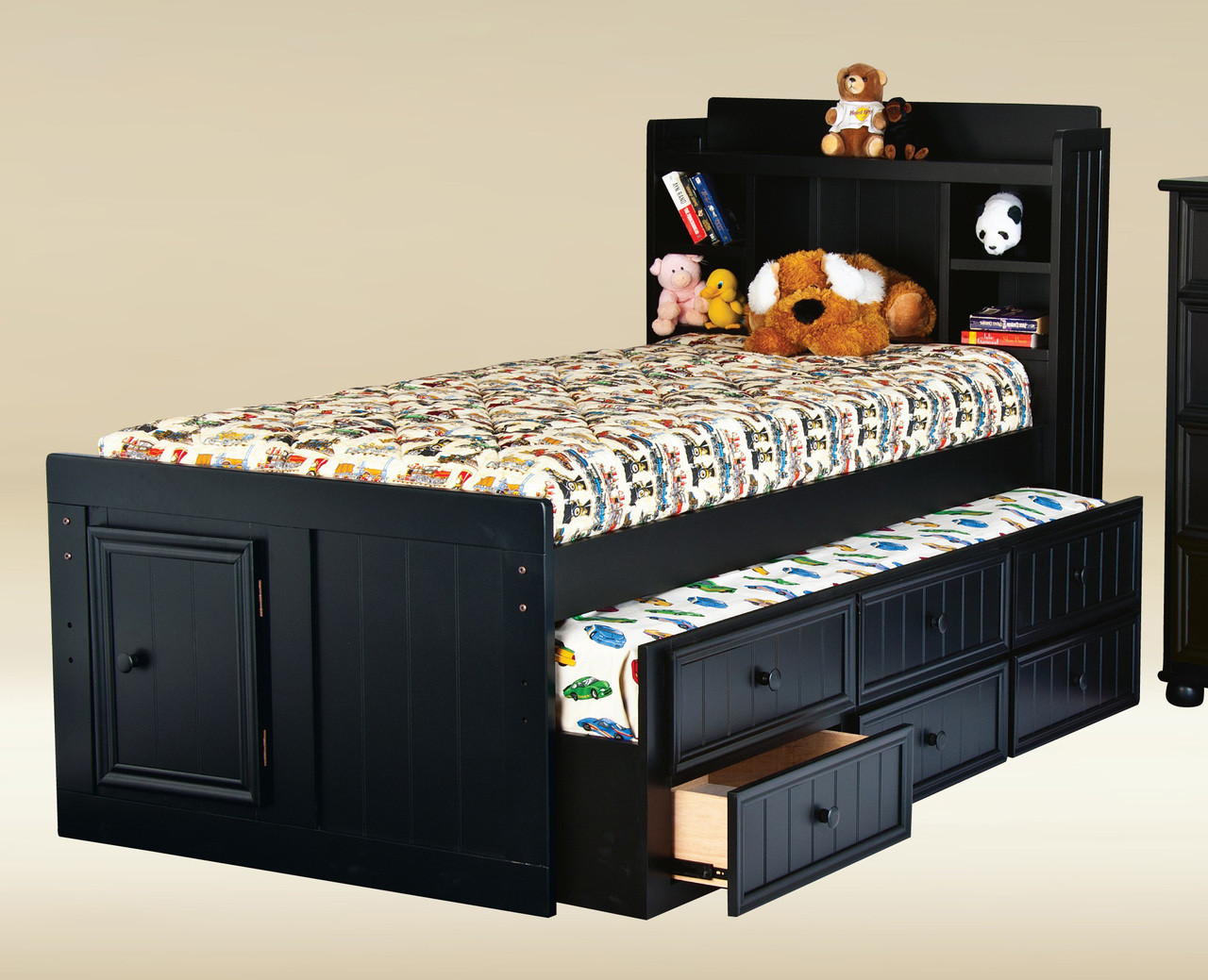 Dillon Bead Board Twin Size Captains Bed + Trundle + Drawers