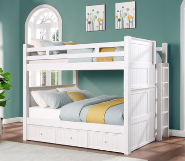 Queen High Bunk Bed w/ Ladder on End with Trundle