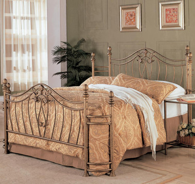 Antique Brushed Gold Queen Metal Bed