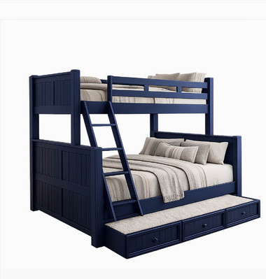 Dillon navy blue twin over full bunk bed with trundle - white background