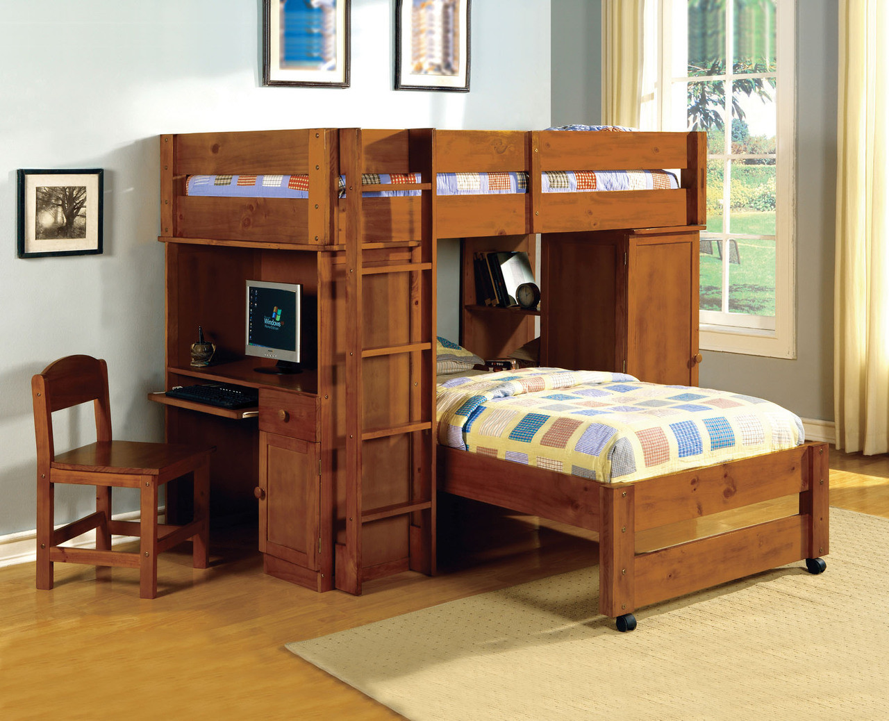 Lawan Junior Twin Loft Bed With Desk In Oak Or Dark Cherry