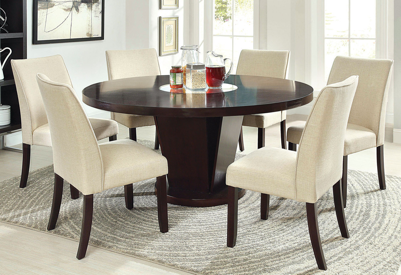 60 Inch Rees Espresso Round Dining Table With Lazy Susan