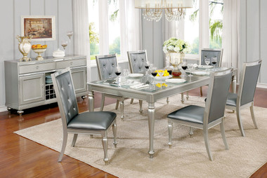Furniture of America CM3229T Silver Gray Dining with Six Chairs