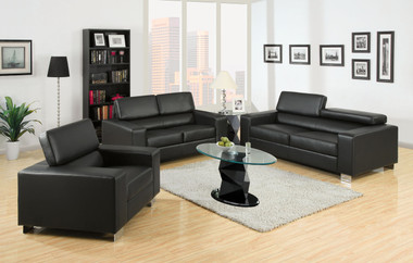 Felix Black Bonded Leather Living Room Set | Sofas, Love Seat, Chair