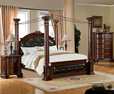 Brown Cherry Baroque Canopy Bed