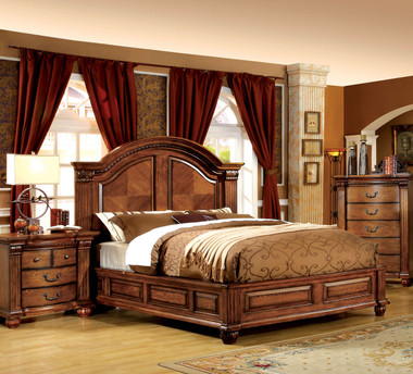 Queen Antique Tobacco Oak Bed with High Headboard