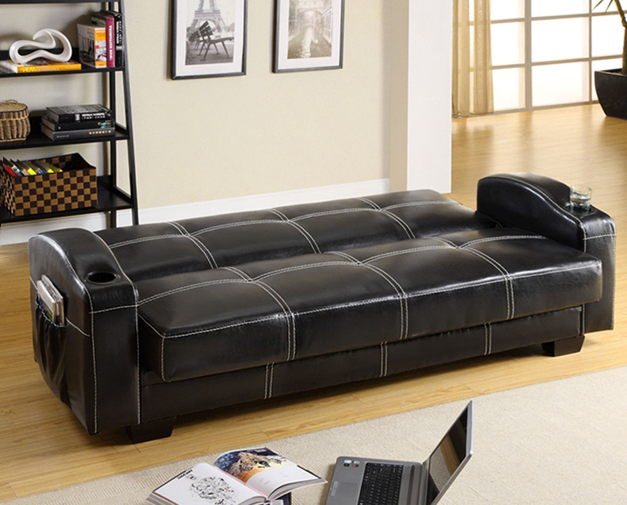 Yohan Black Leatherette Futon Sofa Bed Futon Sofa Sleeper
