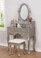 hloe Metallic Silver Vanity with Mirror and Bench
