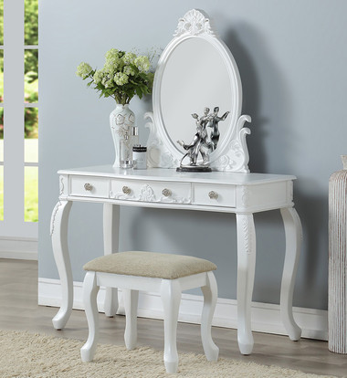 Tilly Dressing Table with Mirror & Bench in White Classic Vintage-Look