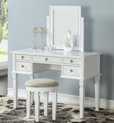 Kamori Vanity Table with 5-Drawers, Mirror and Bench in White