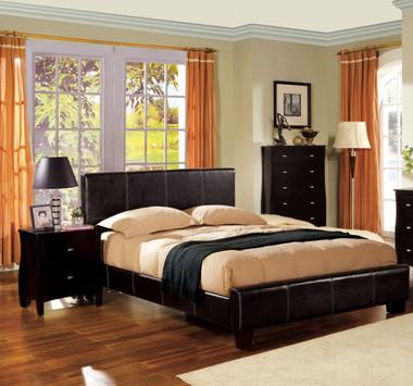 Espresso Leatherette Queen Bed