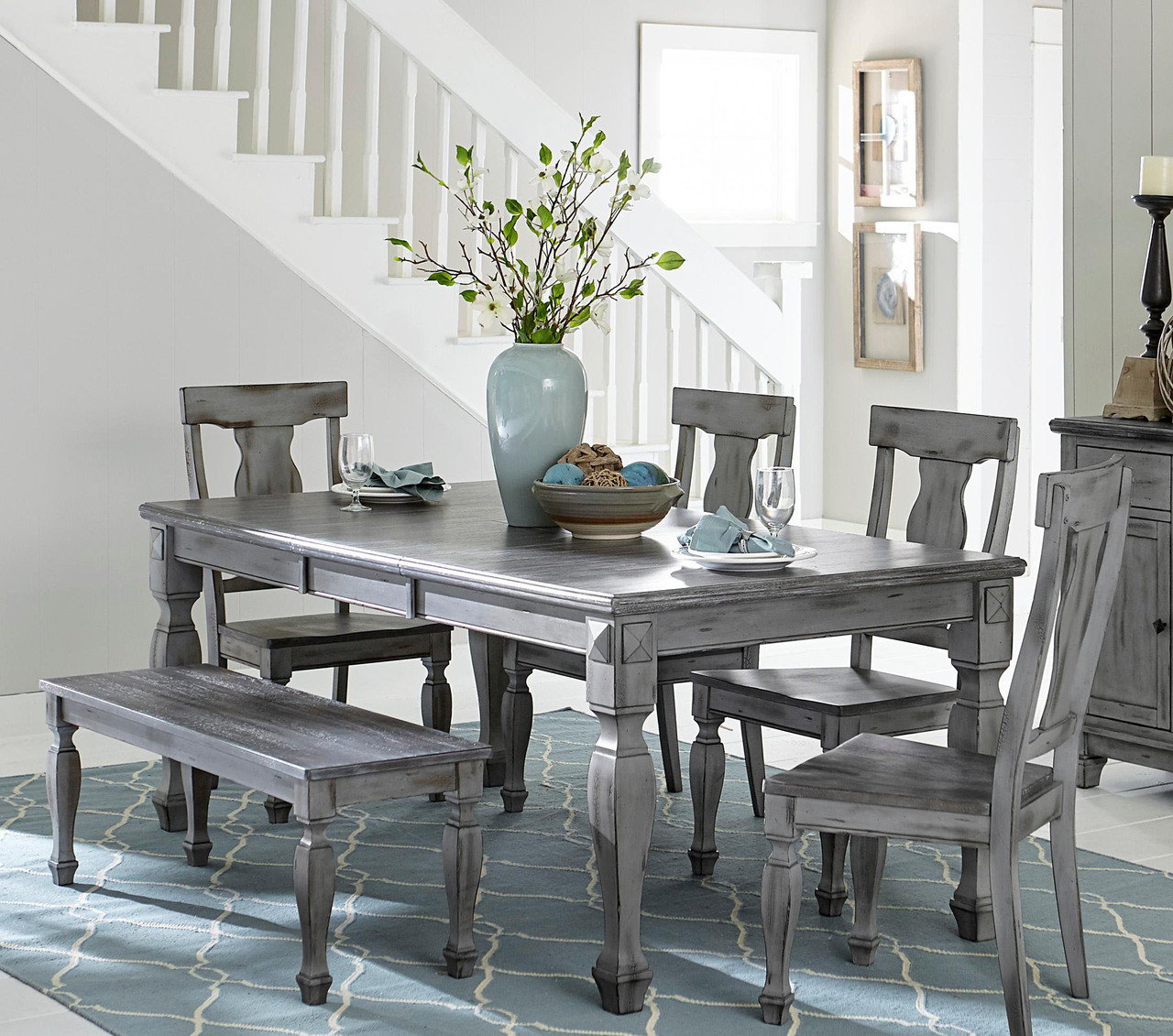 Weathered grey dining table set new arrivals