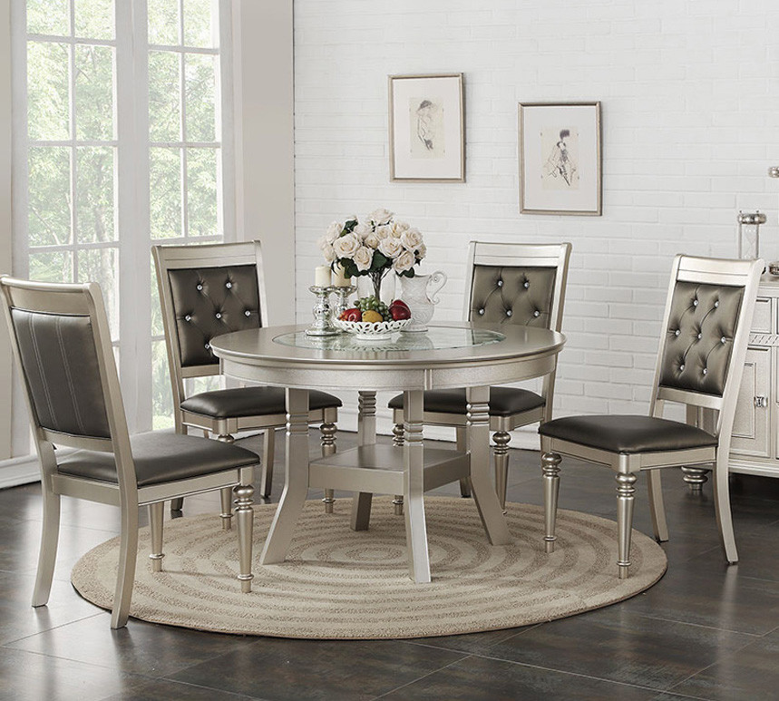 Poundex F2428 Silver Round Table Set