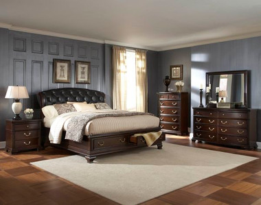 Queen Warm Cherry Traditional Bed