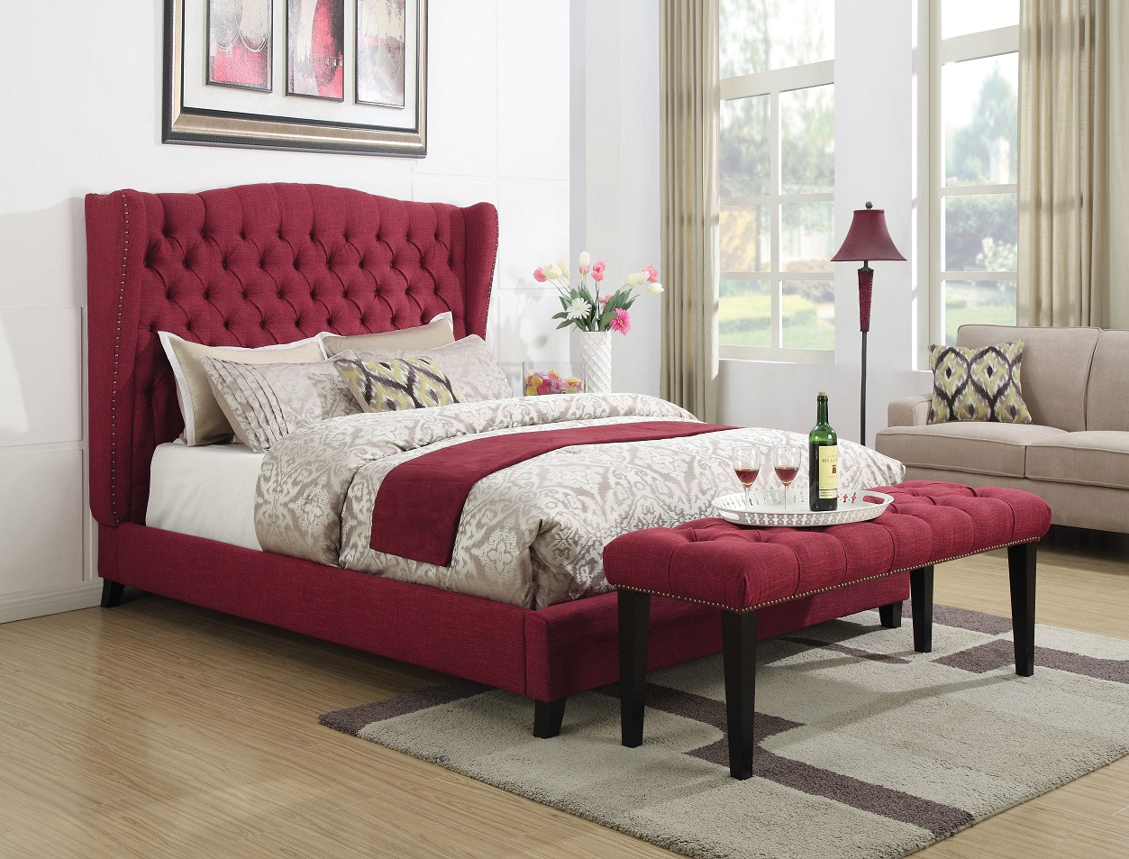 Red deals tufted bed