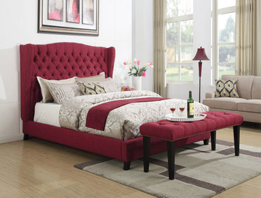 Wing-back Button Tufted Upholstered Bed in Red