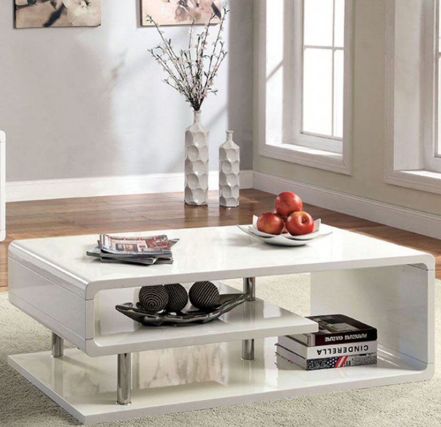 Ninove CM4057 Curled Shelving Cocktail Table - White & Black