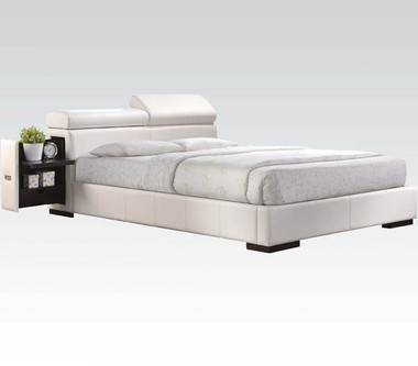 White Leatherette Queen Platform Bed
