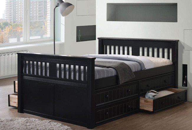 Gary Mission Wood Full Double Size Bed Black Espresso White