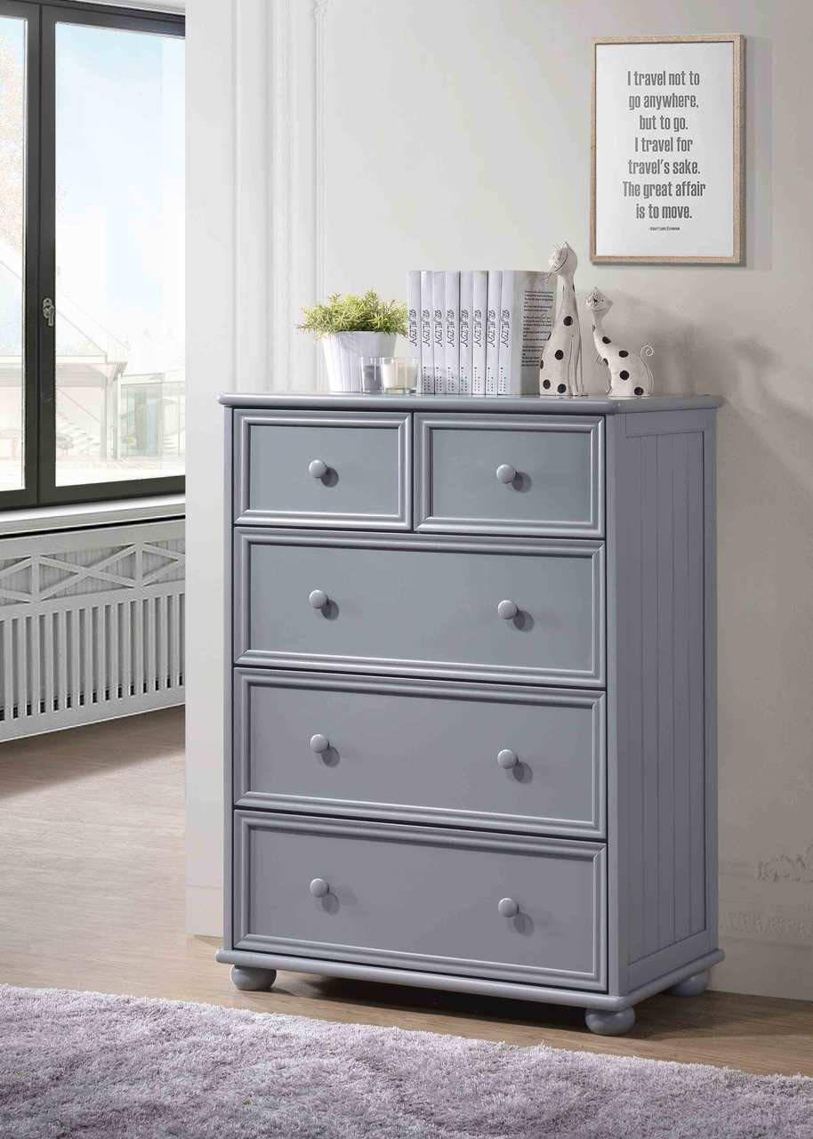 5-Drawer Split Top Dillon Chest In Gray, Blue, Black and White