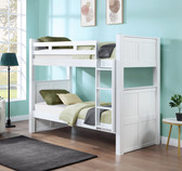 White Wood Twin Over Twin Bunk with Vertical Ladder