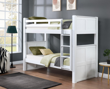 Twin over Twin Standard Bunk Bed in White with Vertical Ladder