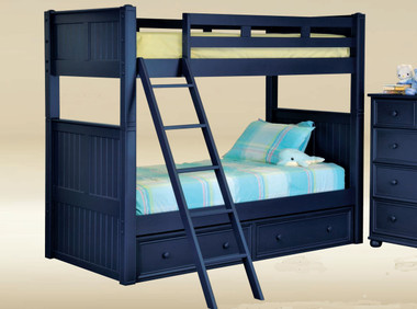 Navy Blue Wood Twin Over Twin Bunk Bed