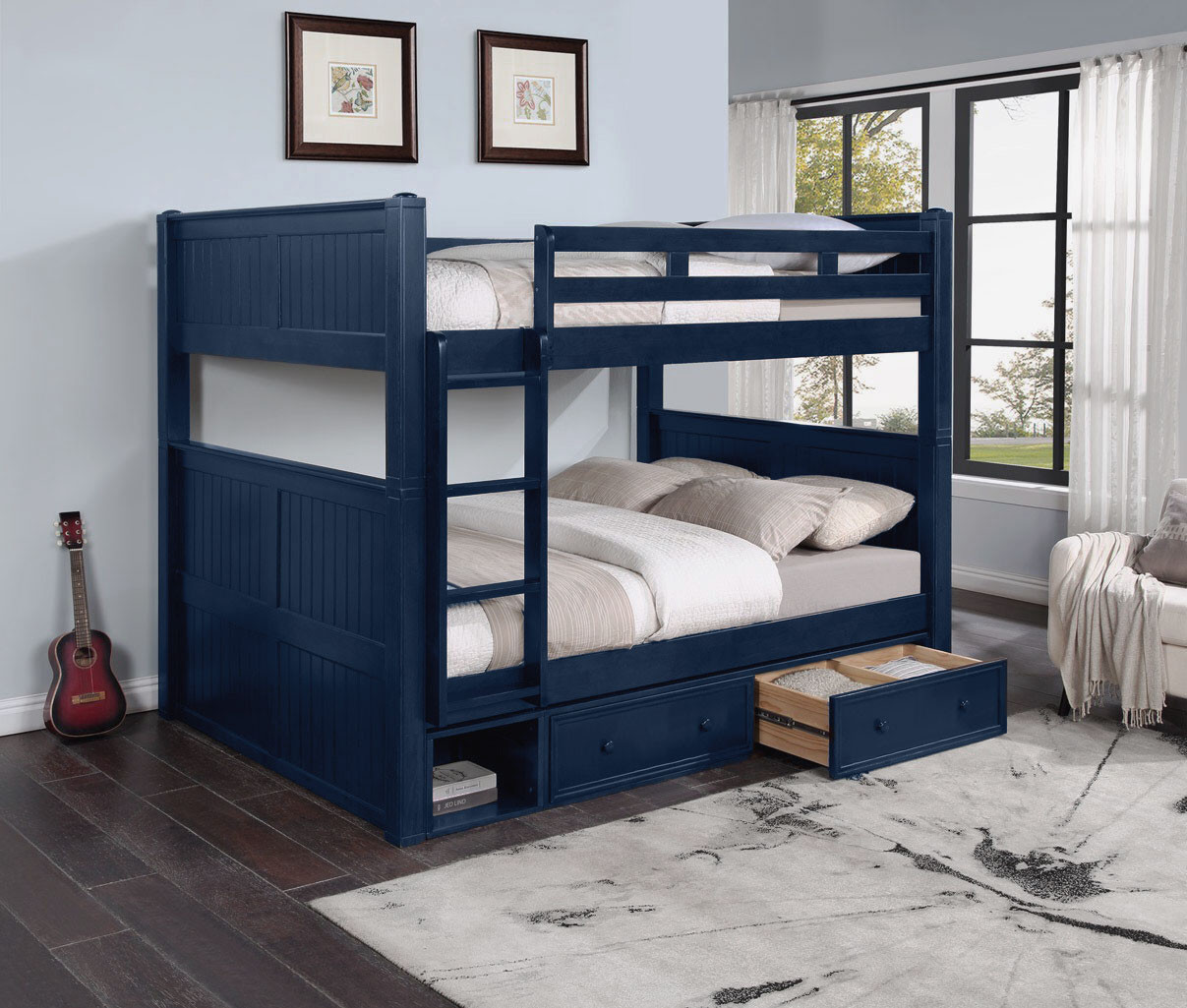 Blue bunk beds twin over fashion full