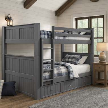 Full over Full Bunk Bed in Gray - Shown  with Trundle