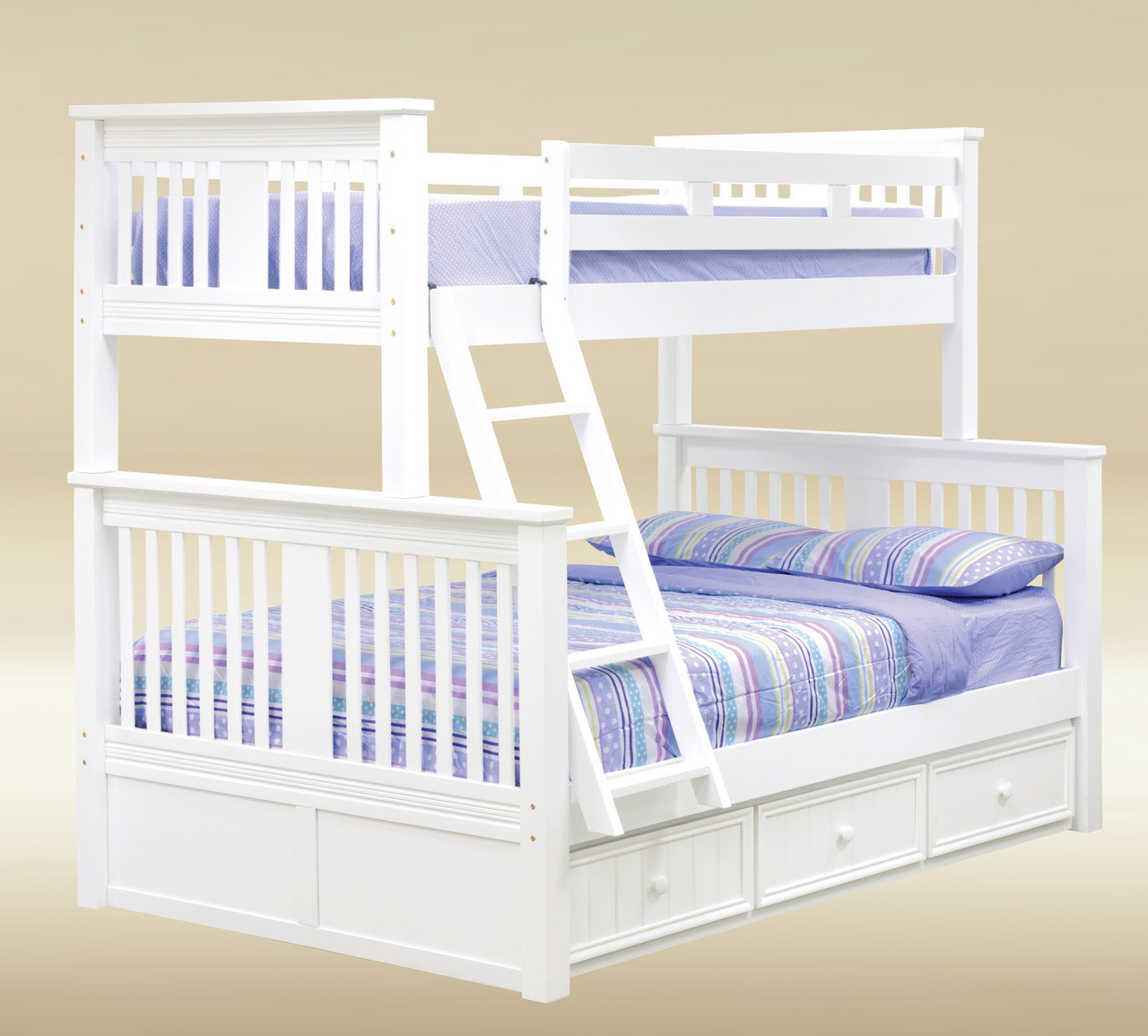 white twin over full bunk bed with trundle