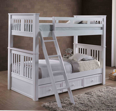 Twin XL Wood Bunk Bed with Optional Trundle and Slanted Ladder