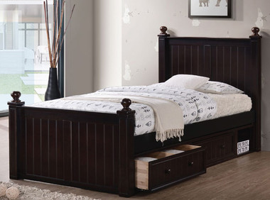 Dillon Extra Long Wood Bead Board Bed | XL Twin Size Frame with Storage Drawers