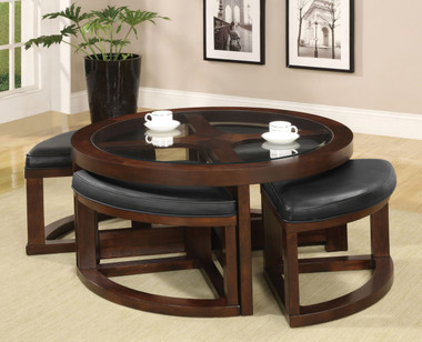 Crystal Cove Round Glass Wood Occasional Table