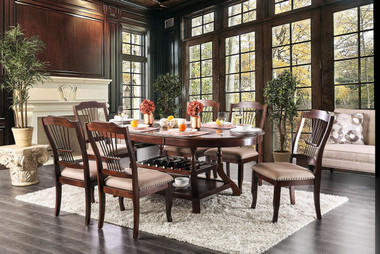 Furniture of America CM3626T Wine Storage Dining Room Table w/ 6 Chairs in Brown Cherry