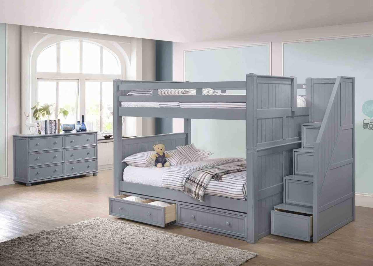 Dillon Full Over Full Bunk Bed With Reversible Storage Stairs