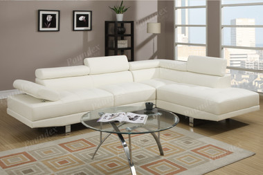 Poundex F7320 White Faux Leather Sectional Couch Set