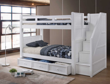 White Twin Bunk Frame with Storage Stairs
