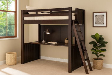 Newcastle Wood Full Size Loft with Workstation Below