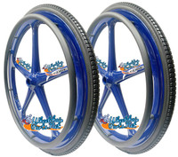 Set of 2 X-CORE Wheels 24" (540) BLUE Color With PRIMO STREET Tires & Push Rims