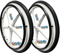 Set of 2 X-CORE Wheels 24" (540) WHITE Color With PRIMO STREET Tires & Push Rims