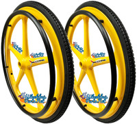 Set of 2 X-CORE Wheels 24" (540) YELLOW Color With PRIMO STREET Tires & Push Rims