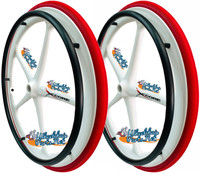 Set of 2 X-CORE Wheels 24" (540) WHITE Color & SHOX Tires in RED COLOR