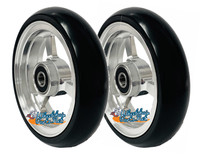 4" X 1" Aluminum 3 Spoke Wheel, Silver Rim / Soft Urethane Tire with 5/16" bearings.
