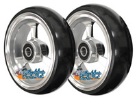 4" X 1.4" Aluminum 3 Spoke Wheel, Silver Soft Urethane Tire with 5/16" bearings.